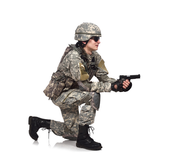 soldier shoots a gun - Foto, afbeelding