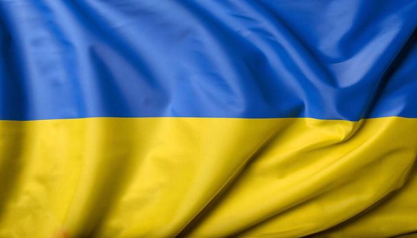 Beautiful silk flag of Ukraine with soft folds in the wind. - Photo, Image