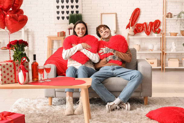 Young couple having date at home. Valentine's day celebration - Photo, Image