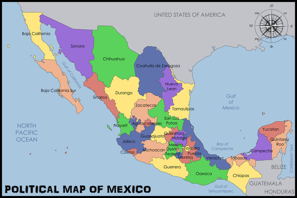 Mapa político de México
 - Vector, imagen