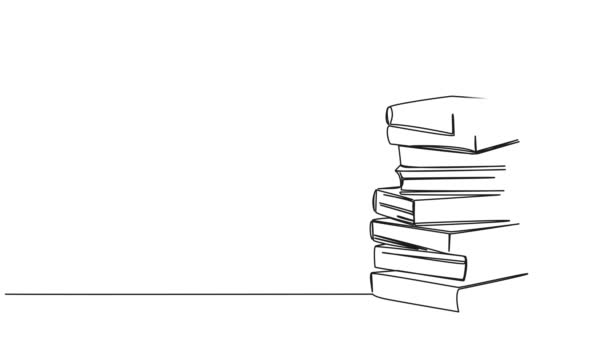 animovaný souvislý jednořádkový výkres velkého stohu knih, line art animace - Záběry, video