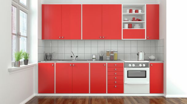 cocina moderna - rojo - tiro 2
 - Foto, imagen
