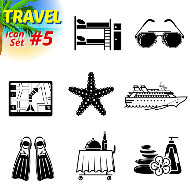 Conjunto de iconos de viaje en blanco y negro
 - Vector, Imagen