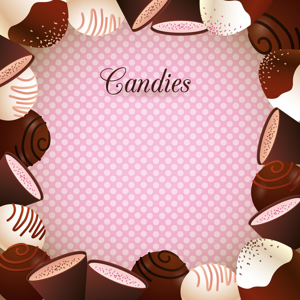 Candies frame on polka dots background - Vector, Image