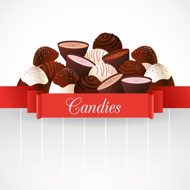 Chocolate candies and ribbon - Vector, Image
