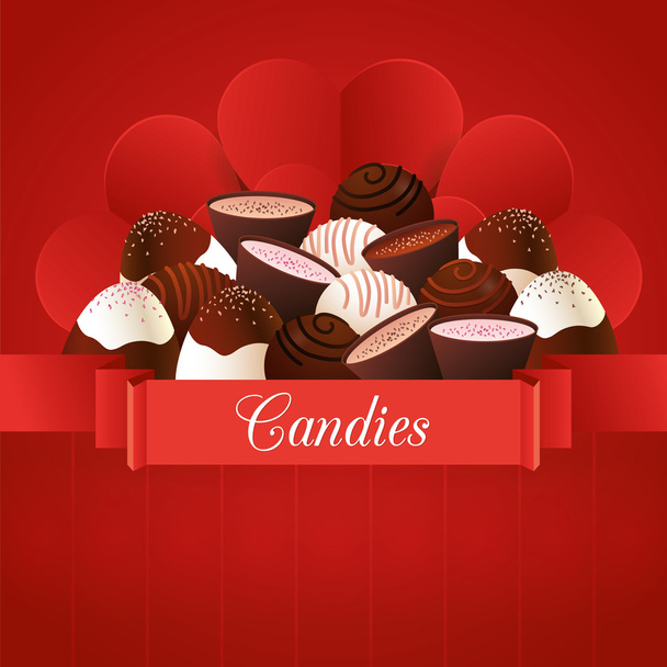 Bonbons au chocolat, coeurs et ruban
 - Vecteur, image