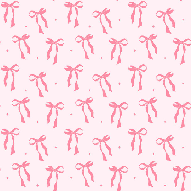 bonito coquete padrão estético sem costura laço fita rosa isolado no fundo rosa - Vetor, Imagem