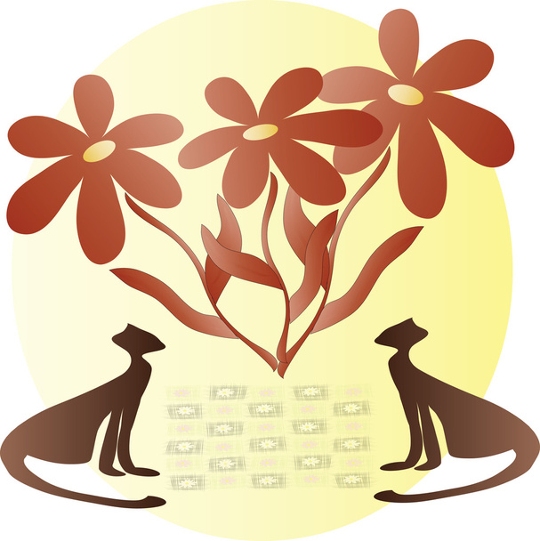 Cats with flowers - Vector, Image
