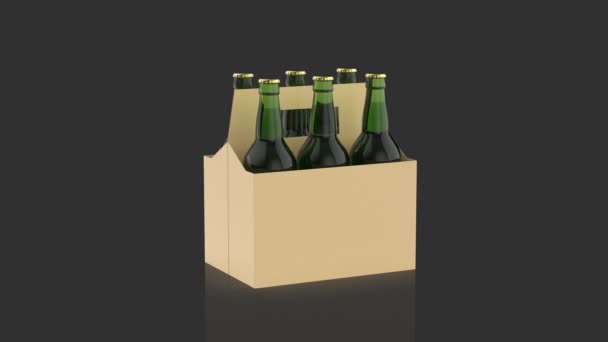 Seis embalagens de garrafas de cerveja no fundo escuro brilhante - Filmagem, Vídeo