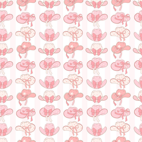Κοκέτα ροζ καπέλο καουμπόισσα μοτίβο χωρίς ραφή, Preppy Girly Western Digital Paper απομονώνονται σε λευκό φόντο. - Διάνυσμα, εικόνα
