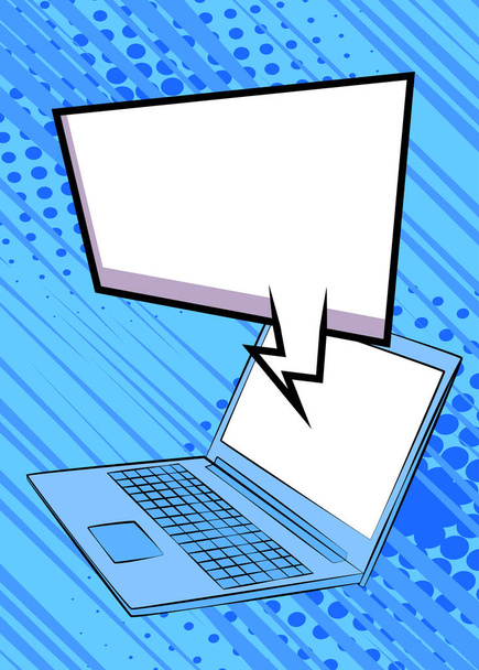 Cartoon Laptop με κενό φούσκα ομιλία, κόμικ Notebook φόντο. Ρετρό διάνυσμα κόμικς pop art design. - Διάνυσμα, εικόνα