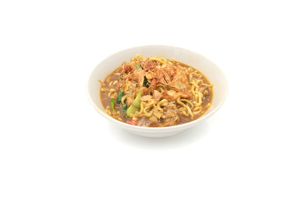 Tek Tek boiled noodles in a white bowl on a white background - Photo, Image