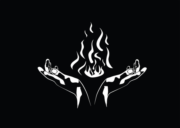 eine Hand hält Feuer, Silhouette - Foto, Bild