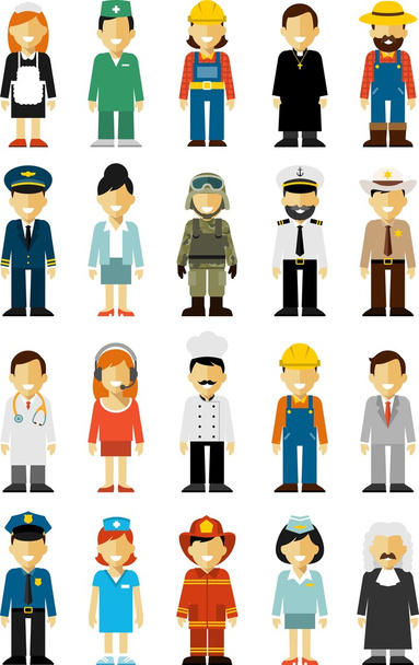 Persone occupazione caratteri impostati in stile piatto isolato su sfondo bianco
 - Vettoriali, immagini