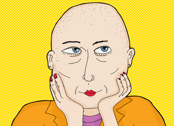 glückliche Dame mit rasiertem Kopf - Vektor, Bild