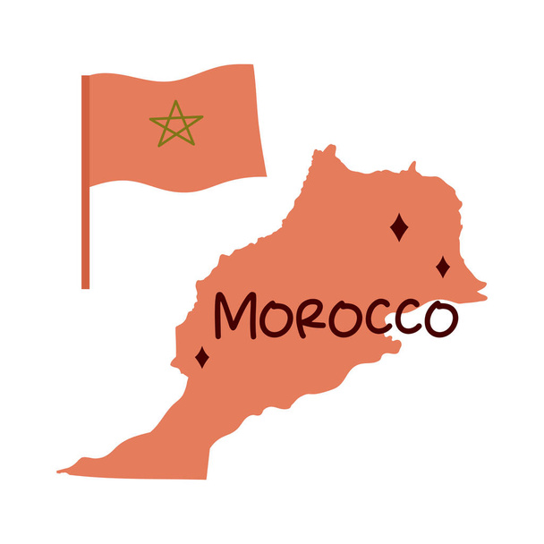 Maroc carte du territoire. Drapeau national marocain, illustration vectorielle de dessin animé du pays marocain - Vecteur, image