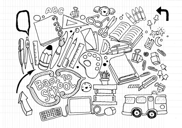 Ručně tažené doodle šablony sady, ilustrátor line nástroje kreslení - Vektor, obrázek