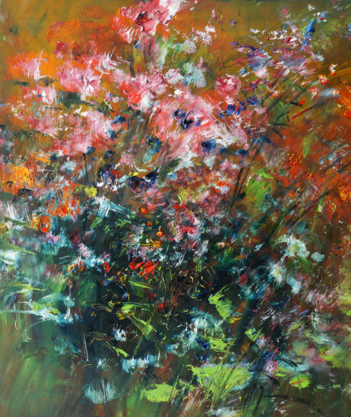 bloemen in de tuin, olieverfschilderij - Foto, afbeelding