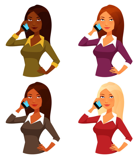 Cartoon girls with mobile phone - Vector, Image