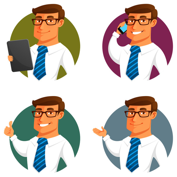 Funny cartoon businessman in various poses - Vector, Image
