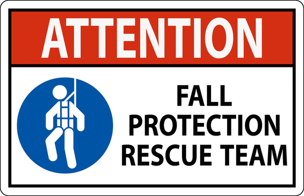 Kova hattu tarrat, Huomio Fall Protection Rescue Team - Vektori, kuva