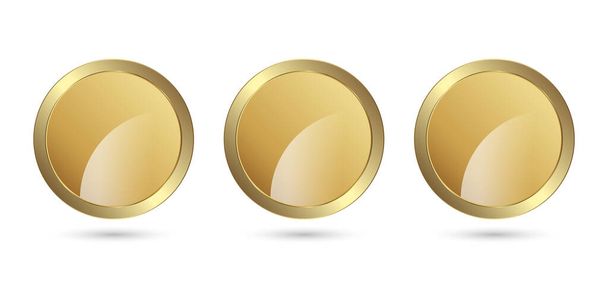 Три пуговицы формы золотого круга дизайн в векторе, 3 круга премиум векторный круг кнопка, роскошная кнопка, элегантный стиль иконы - Вектор,изображение