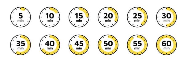 Minuterie, horloge, chronomètre isolé ensemble icônes. Compte à rebours icône de symbole de minuterie réglée. Temps de cuisson de l'étiquette. Illustration vectorielle - Vecteur, image