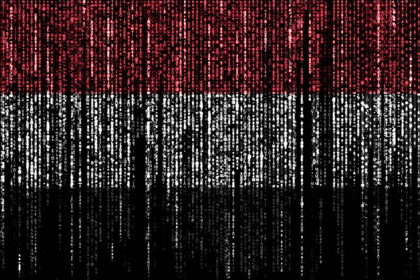 Bandera de Yemen en un ordenador códigos binarios que caen desde la parte superior y se desvanecen. - Foto, imagen