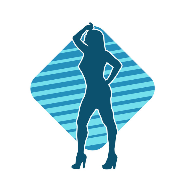 Silhouette di un giovane modello femminile slim in tenuta stretta. Silhouette di una donna magra in posa femminile. - Vettoriali, immagini