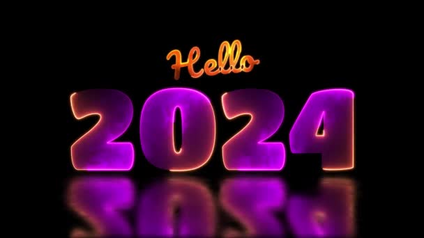 Цикл неоновое свечение эффект 2024 новый год значки, черный фон. - Кадры, видео