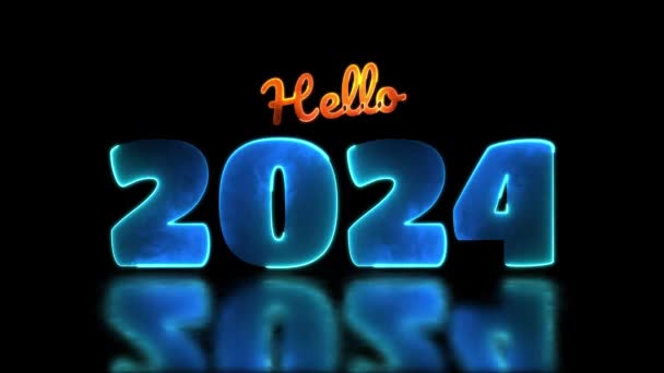 Looping neón brillo efecto 2024 iconos de año nuevo, fondo negro. - Imágenes, Vídeo