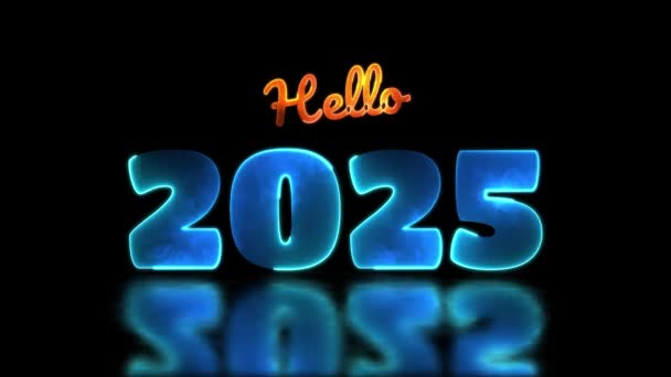 Looping Neon Glow Effekt 2025 Neujahrsikonen, schwarzer Hintergrund. - Filmmaterial, Video