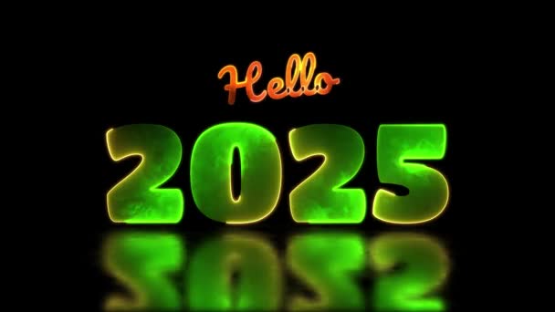 Looping neón brillo efecto 2025 iconos de año nuevo, fondo negro. - Imágenes, Vídeo