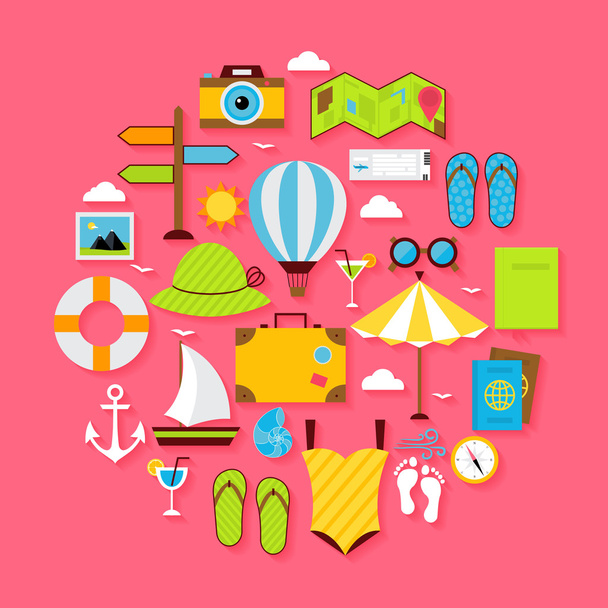 Flat Summer Holiday Objects Set - Vector, Image