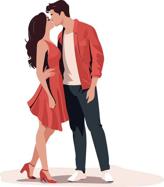 Love couples dating, hugging, walking. Men and women in romantic relationship, embracing, standing during rendezvous. Flat vector illustrations isolated on white background - Vector, Image