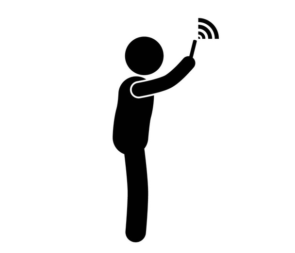 stick figure vector illustration looking for wifi signal, no wifi signal - Vector, Image