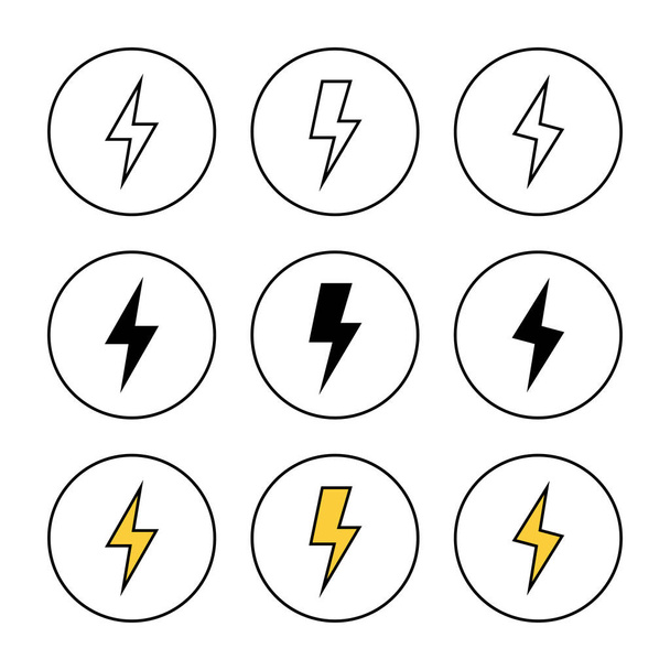 ライトニングアイコンセットベクトル。 電気サインとシンボル。 パワーアイコン。 エネルギーサイン - ベクター画像