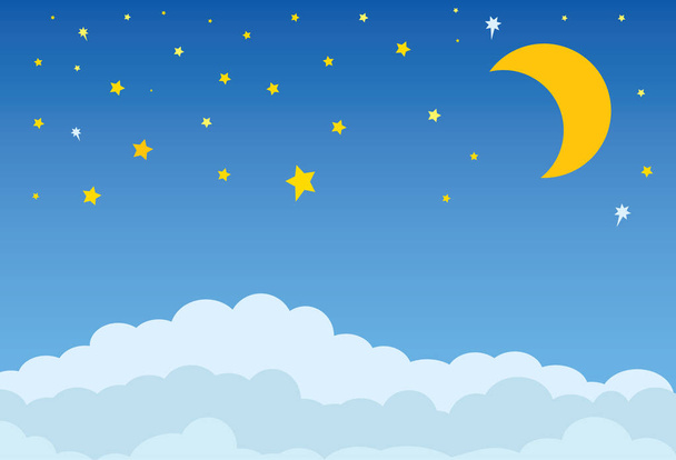 clouds with blue sky and stars with moon - Vector, Image