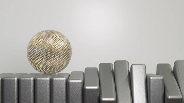 Animation 3D sophistiquée d'une boule disco dorée sur des dents monochromes, subtilement élégante. Vidéo satisfaisante - Photo, image