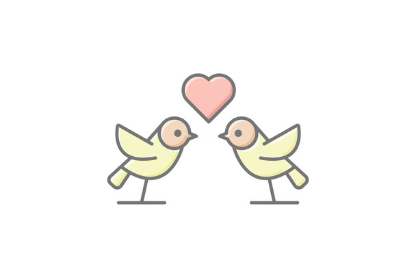 Lovebirds icoon, vogels, liefde, romantiek, affectie lineal kleur icoon, bewerkbare vector icoon, pixel perfect, illustrator ai bestand - Vector, afbeelding