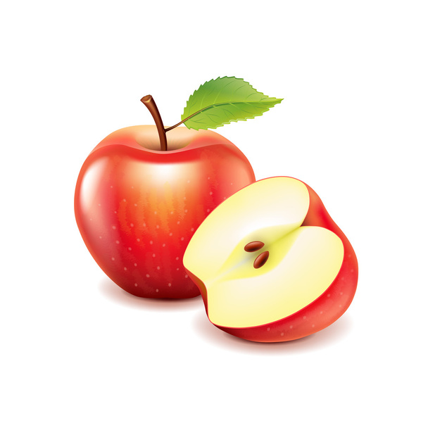 Manzana roja y rebanada aislada en vector blanco
 - Vector, Imagen