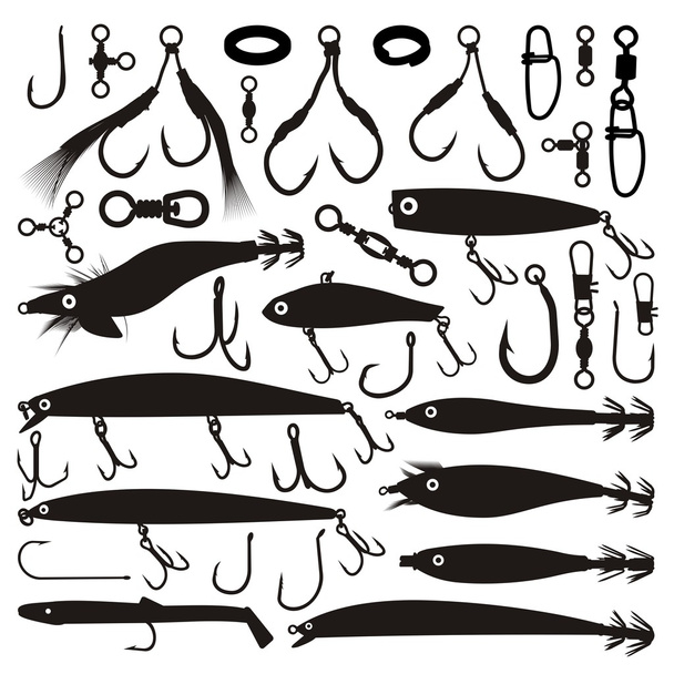Fishing lure silhouettes - Vector, Image