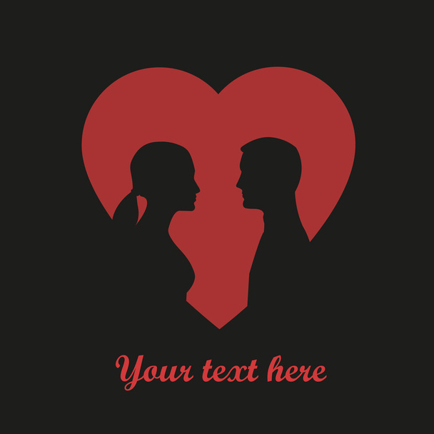 Red heart with silhouettes of man and woman - Vektor, Bild