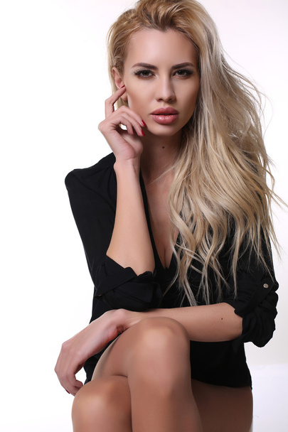sexy beautiful woman with blond hair in elegant jacket  - Zdjęcie, obraz
