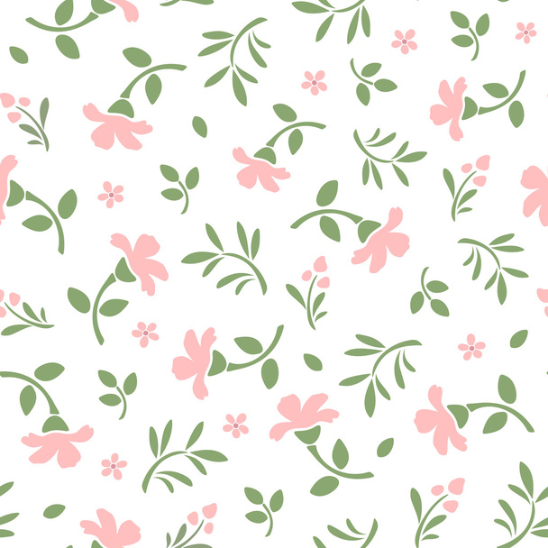 Seamless pattern with pink flowers and green leaves. Vector illustration. - Vector, Imagen