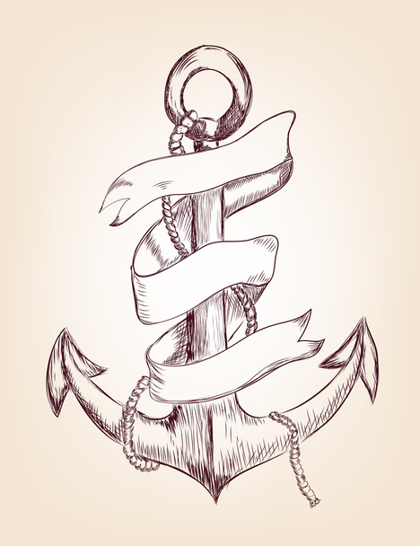 Ручная иллюстрация якоря и ленты
 - Вектор,изображение