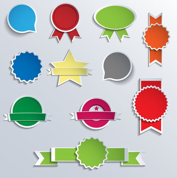 Conjunto de coloridas etiquetas de papel 3d e insignias
 - Vector, Imagen