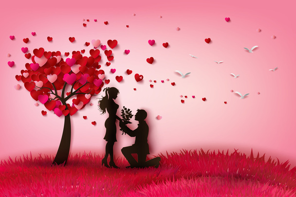 Two enamored under a love tree - Vector, Image