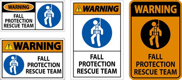 Kova hattu tarrat, varoitus Fall Protection Rescue Team - Vektori, kuva