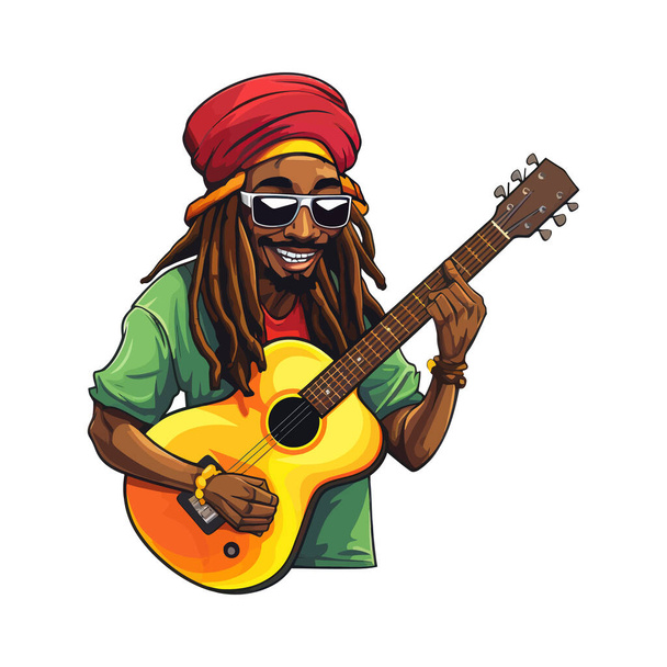 Rasta muzikant speelt gitaar. Cartoon vector illustratie. - Vector, afbeelding